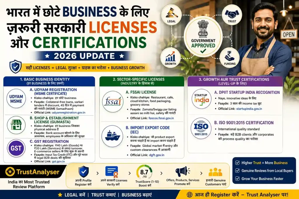 Bharat Mein Chhote Business Ke Liye Zaroori Sarkari Licenses (2026 Update)