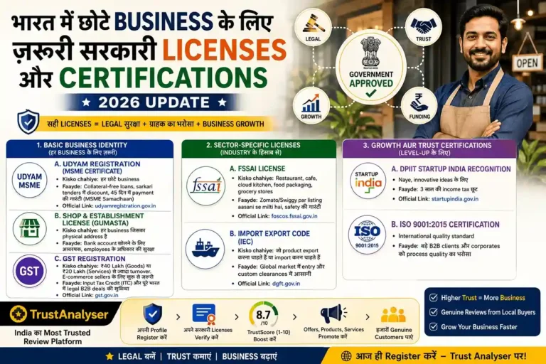 Small Business Licenses India, MSME Registration, FSSAI License, Trust Analyser