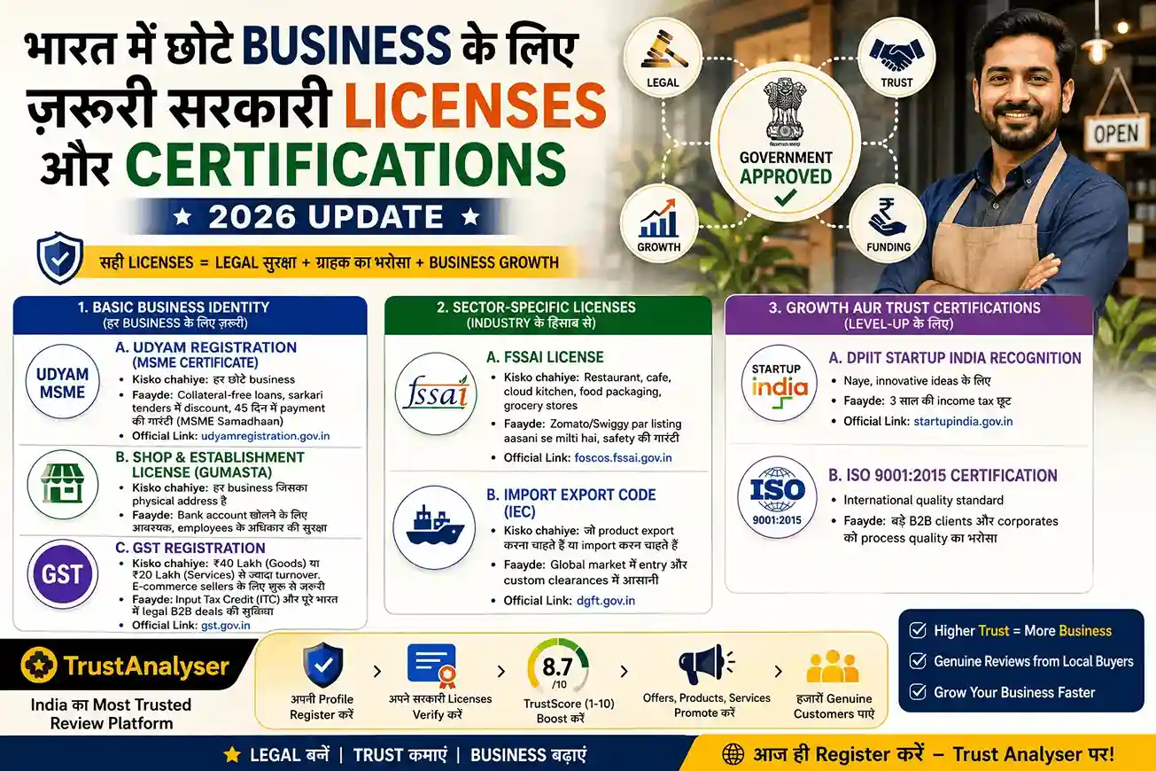 Small Business Licenses India, MSME Registration, FSSAI License, Trust Analyser