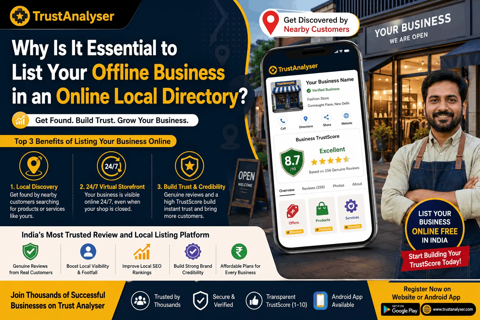 Discover why your offline business needs an online local directory. Learn about Trust Analyser, India's most trusted review and listing platform for local growth.
