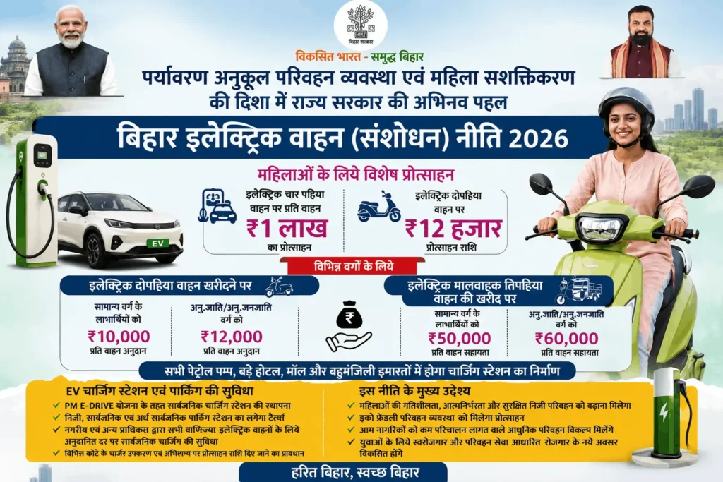 बिहार ईवी पॉलिसी 2026: महिलाओं और आम जनता के लिए इलेक्ट्रिक व्हीकल पर बड़ी सब्सिडी